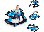 Costway 4 In 1 Girello Per Bambini Con Altezza E Velocità Regolabili, Carrello Per Bambini Con Cuscinetti Antiscivolo, Girello Pieghevole Con Ruote Universali, Carillon E Luce Per Bambini Da 6 A 18 Mesi (Blu)