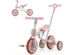 Costway Triciclo 4 In 1 Per Bambini, Balance Bike E Push Bike Con Manico Regolabile E Pedali Rimovibili, Per Bambini Dai 2 Ai 4 Anni Rosa