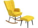Homcom Sedia A Dondolo Con Sgabello, Poltrona Reclinabile Con Look Lino, Sedia A Dondolo Con Portata Fino A 130 Kg Per Camere Da Letto, Giallo