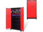 The Living Store Armadio Porta Attrezzi A 2 Ante In Acciaio 90X40X180 Cm Nero/Rosso