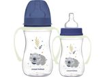 Canpol Babies Bottiglia Anticolica Con Collo Largo E Manici Luminosi, Sleepy Koala, 240 Ml - Blu