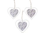 Cuori Decorativi Da Appendere In Metallo Bianco Lilla In Legno 18,5×17 Cm 4 Pezzi