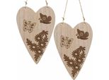 Appendino Decorativo In Legno Cuore Farfalla Fiori Stile Country 13,5X20Cm Set Di 6