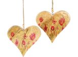 Cuori In Legno Decorativi Con Fiori Rosa Primaverili In Legno Di Mango 18 Cm, Set Da 2 Pezzi, 2 Pezzi
