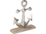 Decorazione Ancora In Metallo Con Base In Legno Argento Natura 21Cm Nautica