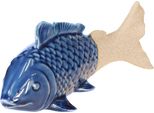 Set Decorativo In Ceramica A Forma Di Pesce Blu E Beige In Stile Marittimo, 20 Cm, 2 Pezzi