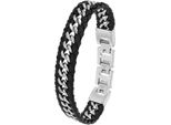 Lederarmband Joop "2038037, 2038038", Schwarz (Edelstahlfarben, Schwarz), ArmbäNder, Herren, 21,5Cm, Edelstahl Leder, Edelstahl, Leder, Lederarmband