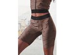 Funktionsshorts Lascana Active, Damen, Gr. S (36/38), N-Gr, Braun (Braun, Kupferfarben), Obermaterial: 85% Polyester, 15% Elasthan, Bedruckt, Gemustert, GläNzend, Eng Ca. Mitte Oberschenkel, Hosen, Mit GläNzendem 3D Schriftzug Auf Dem Bund
