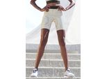 Funktionsshorts Lascana Active, Damen, Gr. L (44/46), N-Gr, Gold (Weiß, Goldfarben), Obermaterial: 85% Polyester, 15% Elasthan, Bedruckt, Gemustert, GläNzend, Eng Ca. Mitte Oberschenkel, Hosen, Mit GläNzendem 3D Schriftzug Auf Dem Bund