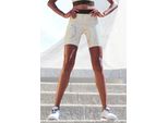 Funktionsshorts Lascana Active, Damen, Gr. Xl (48/50), N-Gr, Gold (Weiß, Goldfarben), Obermaterial: 85% Polyester, 15% Elasthan, Bedruckt, Gemustert, GläNzend, Eng Ca. Mitte Oberschenkel, Hosen, Mit GläNzendem 3D Schriftzug Auf Dem Bund