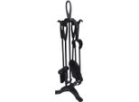 Strumenti Per Caminetto. H.61Cm, Metallo Nero, Set Di 4 Pezzi. Con Supporto