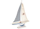 Veliero Decorativo In Legno Bianco Blu Marittimo Conchiglie Decorative 26,5Cm 37Cm