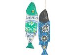 Pesce Colorato In Legno Decorazione Murale Blu Verde Nautico 38Cm Set Di 2, 2 Pezzi