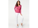 Strickpullover HEINE V-Pullover, Damen, Gr. 40, pink, 100% Baumwolle, unifarben, Langarm, Pullover