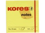 Kores Haftnotizen "Notes"", 75 X 75 Mm, Blanko, Gelb"