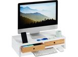 Relaxdays Supporto Per Monitor Bambù 2 Cassetti Bianco