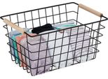 Relaxdays 5 X Cestino In Filo Di Ferro Con Manici In Legno Nero