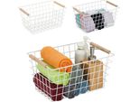 Set Di 3 Cestini In Filo Di Ferro Relaxdays Con Manici In Legno