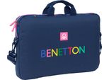 Borsa Per Computer Portatile Benetton Damero Blu Navy 40 X 27 X 4 Cm