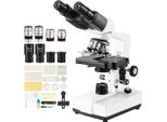 Succebuy Microscopio Binoculare Composto, Ingrandimento Da 40X A 2500X, Microscopio Da Laboratorio Con Illuminazione A Led, Stadio Meccanico A Due Strati, Incl. Supporto Per Telefono E Vetrino Per Microscopio