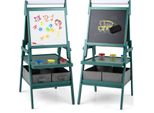 Costway Lavagna Per Bambini 3In1, Cavalletto Bifacciale Con Rotolo Di Carta, Lavagna Magnetica, Lavagna Bianca, 3 Tazze Colorate E 2 Scatole, Per Bambini Dai 3 Anni In Su Blu