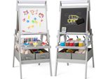 Costway Lavagna Per Bambini 3In1, Cavalletto Bifacciale Con Rotolo Di Carta, Lavagna Magnetica, Lavagna Bianca, 3 Tazze Di Vernice E 2 Scatole, Per Bambini Dai 3 Anni In Su Grigio