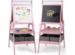 Lavagna Per Bambini Costway 3In1, Cavalletto Bifacciale Con Rotolo Di Carta, Lavagna Magnetica, Lavagna Bianca, 3 Tazze Di Vernice E 2 Scatole, Per Bambini Dai 3 Anni In Su Rosa