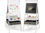 Costway Lavagna Per Bambini 3In1, Cavalletto Bifacciale Con Rotolo Di Carta, Lavagna Magnetica, Lavagna Bianca, 3 Tazze Di Vernice E 2 Scatole, Per Bambini Dai 3 Anni In Su Bianco
