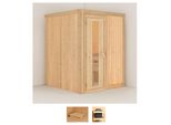 Sauna KARIBU Norin, beige (naturbelassen), ohne Ofen, (ohne Ofen), Saunen, ohne Ofen