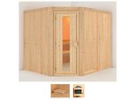 Sauna KARIBU Marit, beige (naturbelassen), ohne Ofen, (ohne Ofen), Saunen, ohne Ofen