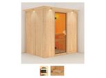 Sauna KARIBU Finja, beige (naturbelassen), ohne Ofen, (ohne Ofen), Saunen, ohne Ofen