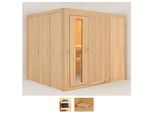 Sauna KARIBU Gitte, beige (naturbelassen), ohne Ofen, (ohne Ofen), Saunen, ohne Ofen