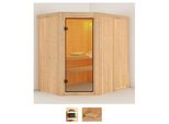 Sauna KARIBU Clara, beige (naturbelassen), ohne Ofen, (ohne Ofen), Saunen, ohne Ofen