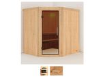Sauna KARIBU Siirin, beige (naturbelassen), ohne Ofen, (ohne Ofen), Saunen, ohne Ofen