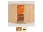 Sauna KARIBU Marit, beige (naturbelassen), ohne Ofen, (ohne Ofen), Saunen, ohne Ofen