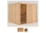 Sauna KARIBU Gitte, beige (naturbelassen), ohne Ofen, (ohne Ofen), Saunen, ohne Ofen
