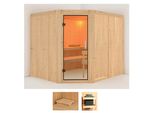 Sauna KARIBU Marit, beige (naturbelassen), ohne Ofen, (ohne Ofen), Saunen, ohne Ofen