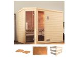 Sauna WEKA Turku Eck 2, beige (natur), ohne Ofen, (ohne Ofen), Saunen, ohne Ofen