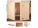 Sauna WEKA Turku Eck 1, beige (natur), ohne Ofen, (ohne Ofen), Saunen, ohne Ofen