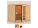 Sauna KARIBU Frigga 2, beige (naturbelassen), ohne Ofen, (ohne Ofen), Saunen, ohne Ofen