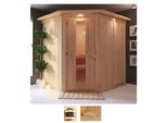 Sauna KARIBU Laila, beige (naturbelassen), ohne Ofen, (ohne Ofen), Saunen, ohne Ofen