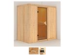 Sauna KARIBU Vada, beige (naturbelassen), ohne Ofen, (ohne Ofen), Saunen, ohne Ofen