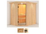 Sauna KARIBU Clara, beige (naturbelassen), ohne Ofen, (ohne Ofen), Saunen, ohne Ofen