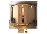 Sauna KARIBU Jarin, beige (naturbelassen), ohne Ofen, (ohne Ofen), Saunen, ohne Ofen