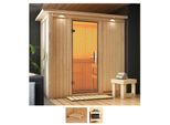 Sauna KARIBU Vada, beige (naturbelassen), ohne Ofen, (ohne Ofen), Saunen, ohne Ofen