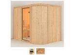Sauna KARIBU Thyra 4, beige (naturbelassen), ohne Ofen, (ohne Ofen), Saunen, ohne Ofen
