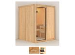 Sauna KARIBU Milaja, beige (naturbelassen), ohne Ofen, (ohne Ofen), Saunen, ohne Ofen