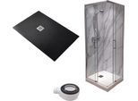Piatto Doccia 70X90 Cm Vulcano Line Slim Black + Cabina Doccia 70X90 Cm Altezza 200 Cm Con Apertura Ad Angolo - Frascio