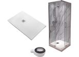 Piatto Doccia 70X90 Cm Vulcano Line Slim White + Cabina Doccia 70X90 Cm Altezza 200 Cm Con Apertura Ad Angolo - Frascio