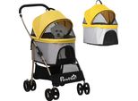 Carrello Per Cani Pawhut, Carrello Per Cani 2 In 1, Borsa Da Trasporto, Passeggino Pieghevole Per Cani Con Cuscino, Carrello Per Gatti Di Piccola Taglia, Passeggino Per Gatti Con 4 Ruote, Finestra A Rete, Tessuto Oxford, Giallo